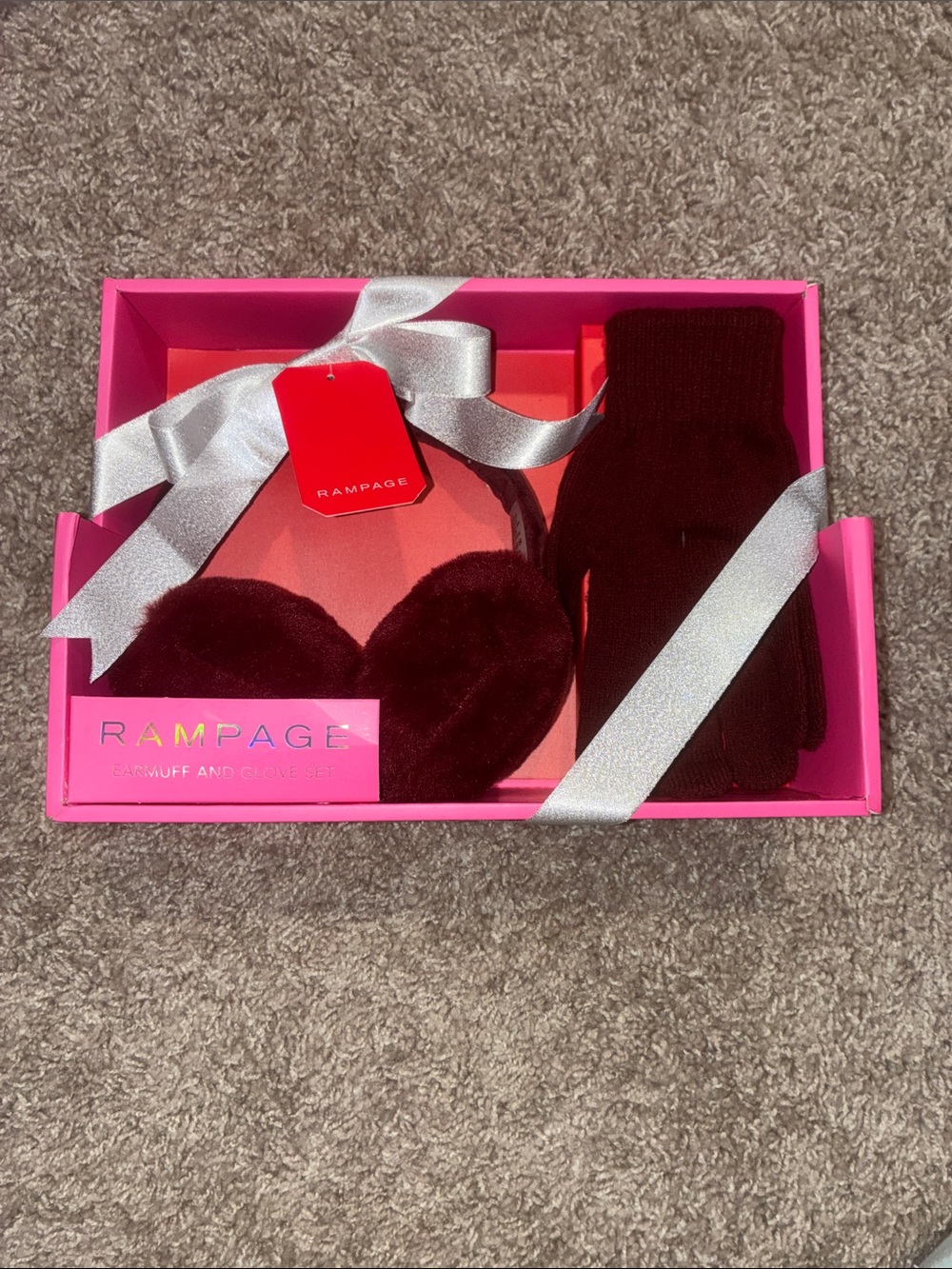 Rampage Burgundy Plush Mittens and Ear Muffs Set